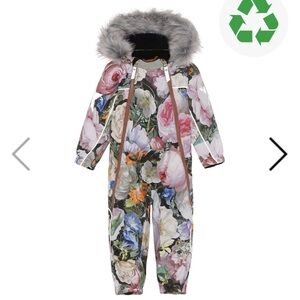Molo Floral Snowsuit with Faux Fur Hood